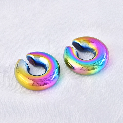 Titanium Stahl C-Form Ohrclip Ohrringe Regenbogen Vakuum Beschichtet Nicht Durchgestochen Geometrische Retro Körperschmuck
