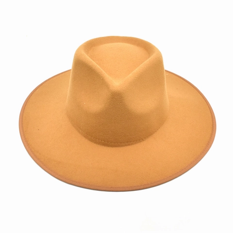 Sombrero Fedora De Ala Ancha Algodón Poliéster Fieltro De Lana Jazz Gorra Corona Pellizcada Color Sólido Vintage Otoño Invierno Unisex