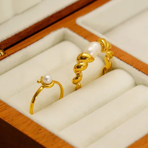 Anello Perla Acqua Dolce Placcato Oro 18K Acciaio Inossidabile Regolabile Croce Intrecciato Gioielli Minimalisti Donna