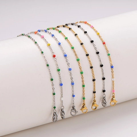 Bohemian Women Anklet Stainless Steel Colorful Beads 18K Gold Plated O-Chain Adjustable Foot Jewelry Gift