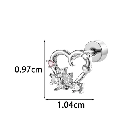 Hollow Heart Flower Helix Stud Titanium Steel Zircon Piercing Earring For Women Sweet Romantic Style Jewelry