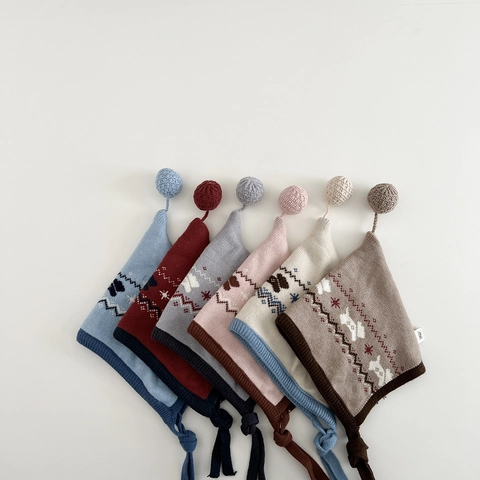 Cappello Da Elfo In Maglia Per Neonati Caldo Inverno Con Paraorecchie Motivo Jacquard Cane Stella E Pompon