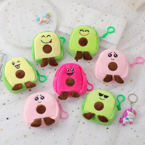 Avocado Coin Purse Plush Cartoon Fruit Shape Keychain Hook Zipper Mini Storage Wallet For Headphones Cards Kawaii Cute