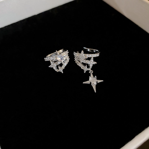 Polsini Per Orecchie Stella Asimmetrici Lega Zirconia Vetro Senza Perforazione Orecchini Pendente Croce Donna Gioielli