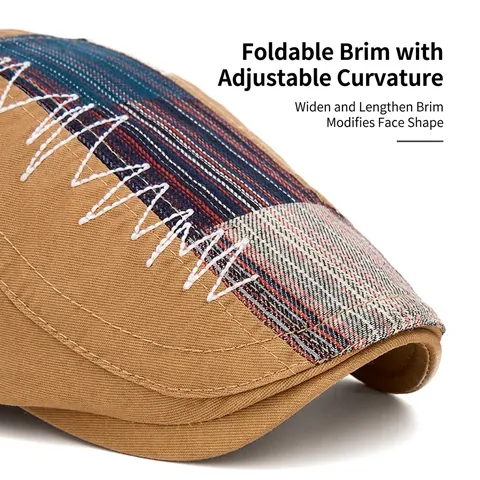 Berretto Piatto In Cotone Patchwork Stile Britannico Retrò Per Uomo E Donna Fibbia In Metallo Regolabile Cappello