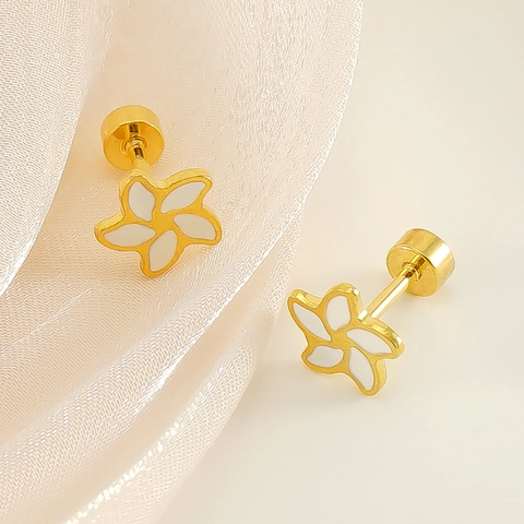 Flower Stud Earrings 18K Gold Plated Stainless Steel Enamel Mini Exquisite Screw Back For Women