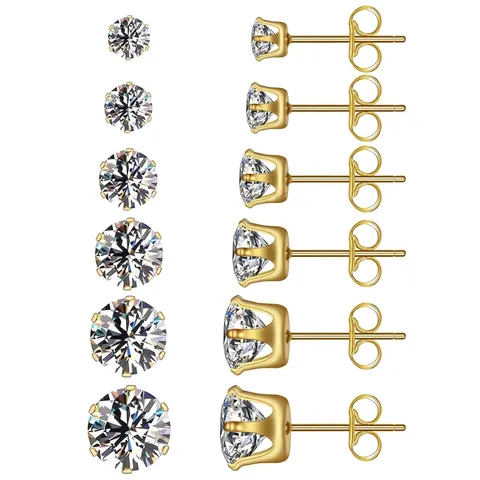 Edelstahl Zirkonia Ohrstecker Set Für Herren Damen Gold Silber Überzogen Rundschliff Piercing Klassischer Modeschmuck Geschenk