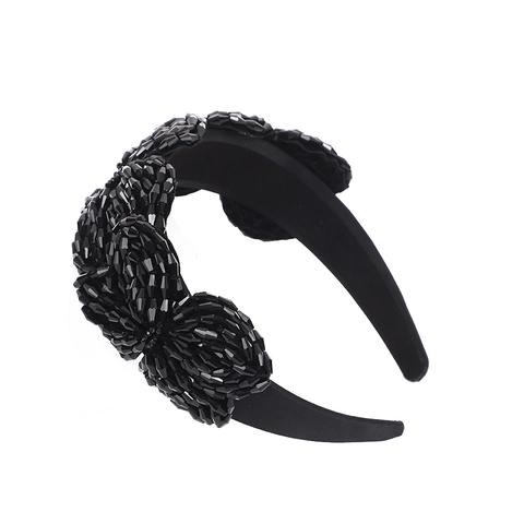 Handmade Beaded Headband Women Crystal Flower Wide Sparkly Fabric Hairband Vintage Style Fashion Hair Accessories