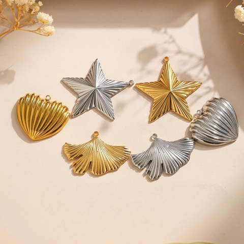 3D Gestreifte Herz Stern Ginkgo Blatt Anhänger 304 Edelstahl DIY Schmuckherstellung Zubehör Charms