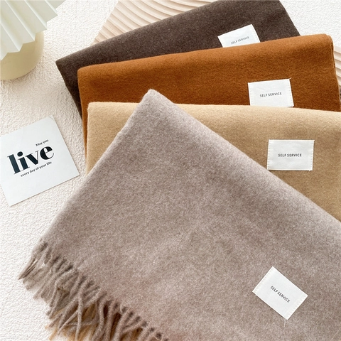 Solid Color Imitation Cashmere Winter Scarf Thick Warm Soft Long Shawl Wrap With Tassels For Women