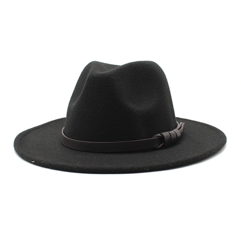 Classic Fedora Hat Woolen Felt Wide Brim Vintage Jazz Cap With Leather Belt For Men Women Fashion Outdoor