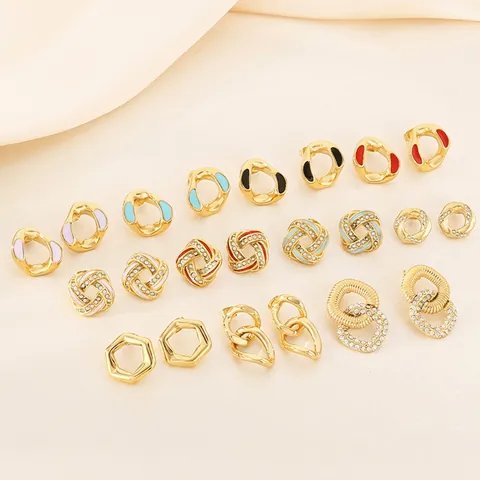Pendientes Geométricos De Acero Inoxidable Diamantes De Imitación Esmalte Nudo Irregular Pendientes De Botón Joyería Elegante