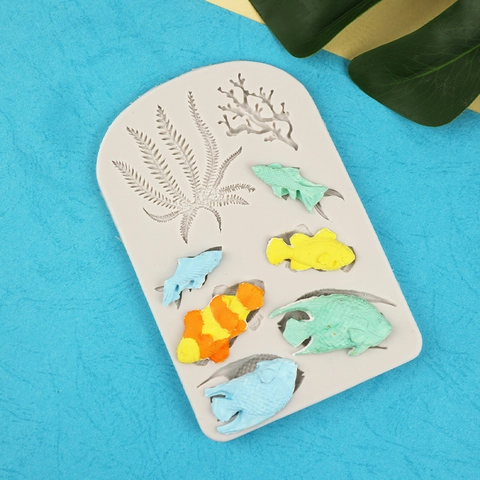 Ocean Theme Seaweed Coral Fish Silicone Mold For Fondant Chocolate Candy Cake Decoration DIY Resin Craft Tool