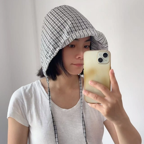 Chapeau Bob En Coton À Carreaux Et Rayures Avec Cordon À Nouer Réversible Pliable Bord Câblé Protection Solaire Rétro