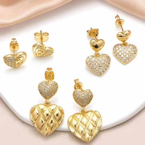 Orecchini in Rame Placcato Oro a Forma di Cuore con Strass Motivo Trapuntato Geometrico Orecchini Pendenti Minimalisti da Donna