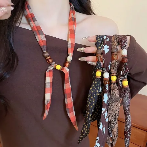 Collana Etnica In Tessuto Retrò Perline In Legno Resina Paisley Floreale Boho Catena Maglione Fatta A Mano Gioielli Donna