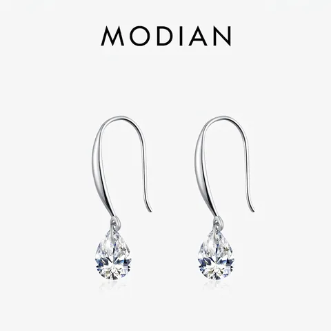 925 Sterling Silver Teardrop Earrings For Women Clear Zircon Pendant Dangle Hook Elegant Simple Fashion Jewelry