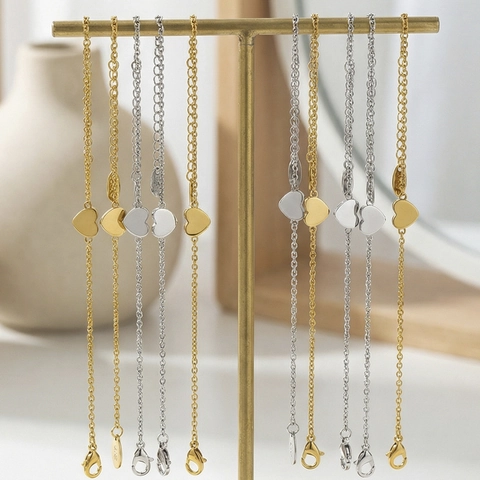 Minimalist Heart Pendant Bracelet Stainless Steel 18K Gold Plated Thin Chain Waterproof Hypoallergenic Jewelry Women