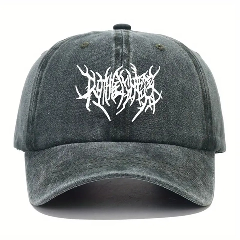 Gewaschene Baumwolle Baseballkappe Vintage Distressed Sonnenschutz Hut Gothic Print Streetwear Outdoor Für Herren Damen