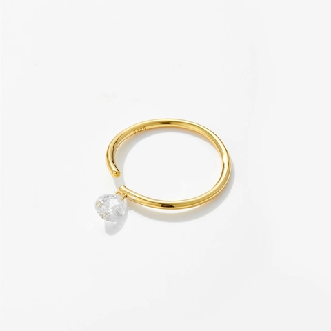 Verstellbarer Ring Aus 925er Sterlingsilber Mit Wassertropfen-Zirkonia-Anhänger Zierlicher Minimalistischer Schmuck