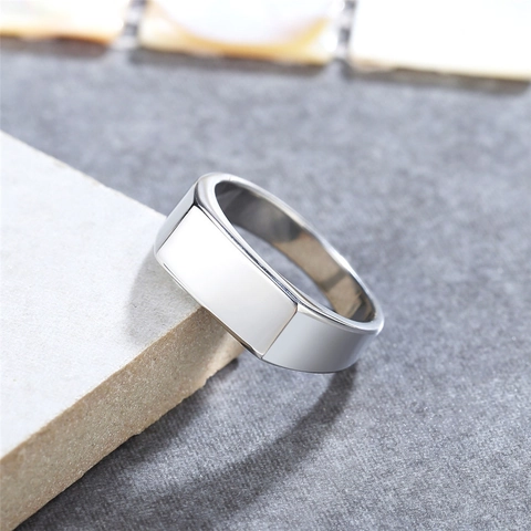 Anello A Sigillo Minimalista In Acciaio Inossidabile Lucidato Fascia Geometrica Gioielli Di Moda Per Uomini E Donne