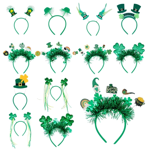 Cerchietto Giorno Di San Patrizio Trifoglio Cappello Da Leprechaun Verde Glitterato Accessori Per Feste Irlandesi Per Uomo E Donna