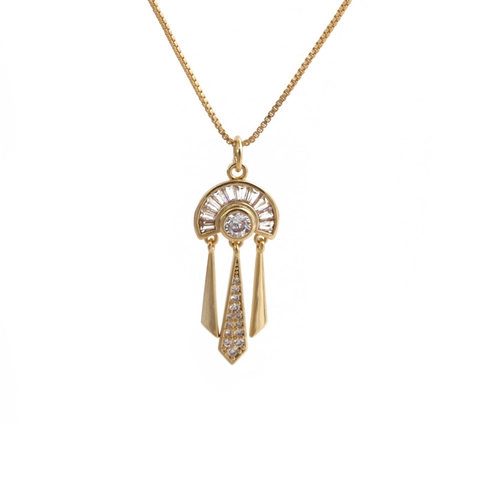 Fächerförmige Quasten Anhänger Halskette Kupfer Mikroeingesetzte Zirkon Boxkette Vergoldet Geometrischer Art Deco Schmuck