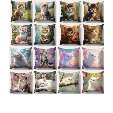 Modern Cute Cat Animal Print Pillow Cover Polyester Floral Art Illustration For Home Sofa Bedroom Decor