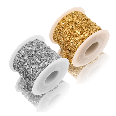 Stainless Steel DIY Jewelry Chain Bulk For Necklace Bracelet Making Flattened Link With Round Discs Gold Silver Color