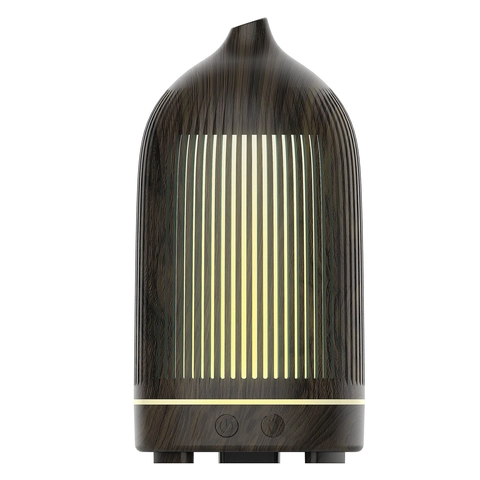 Ultrasonic Aroma Diffuser Wood Grain Humidifier With 7 Color LED Light Hollow Stripe Design For Home Office Desktop