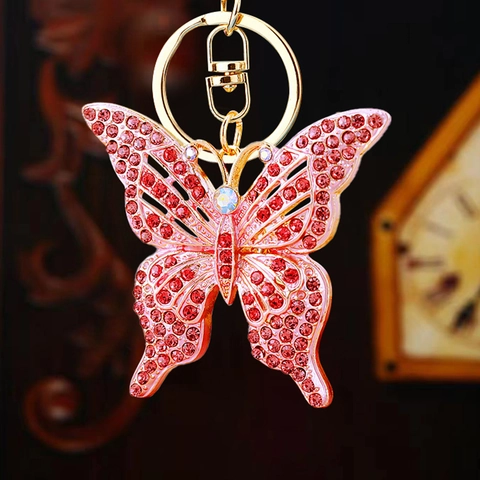 Creative Rhinestone Butterfly Keychain Gold Plated Metal Insect Key Ring Bag Pendant For Women Girls Gift Fashion Accessory