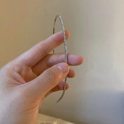Cerchietto Con Strass Sottile Lega Zircone Fascia Capelli Elegante Minimalista Scintillante Accessori Per Donna