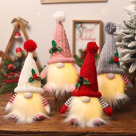 Gnomo di Natale LED Peluche Bambola Senza Volto Luminosa Ornamento Svedese Tomte Con Cappello in Maglia per Regalo Decorazione Domestica