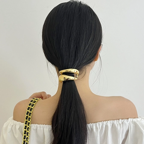 Minimalist Metal Hair Cuff Elastic Hair Tie Ponytail Holder Geometric Alloy Hair Circle Bun Accessory For Women