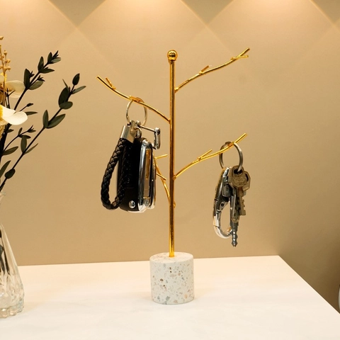 Metal Jewelry Display Stand Rack T-Shape Tree Marble Pattern Base For Necklace Earring Ring Bracelet Desktop Organizer