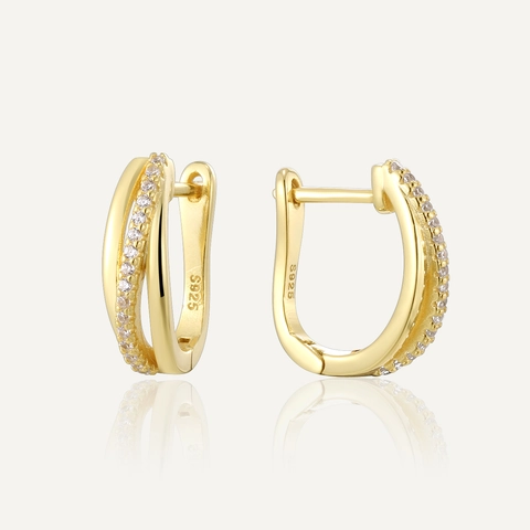 Boucles d'Oreilles Créoles Irrégulières en Forme de U en Argent Sterling S925 Pour Femmes Plaquées Or 14K Avec Zircone