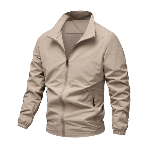 Men's Casual Stand-Up Collar Windbreaker Short Jacket Spring Autumn Outdoor Full Zip Basic Solid Color Coat