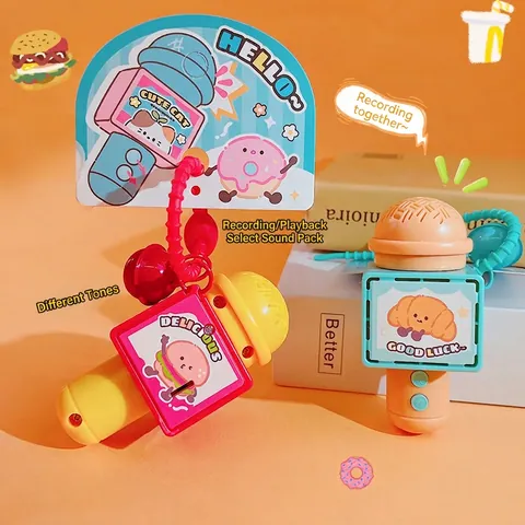 Mini Microfono Giocattolo Portachiavi Funzione Registrazione Cambia Voce Plastica ABS Cartone Animato Ciondolo Borsa Regalo