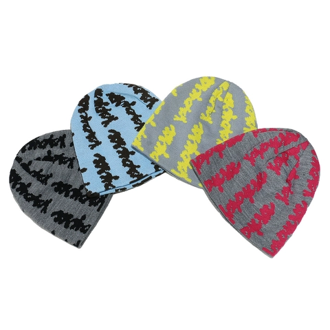 Knitted Beanie Hat Acrylic Letter Jacquard Streetwear Warm Hip Hop Skull Cap For Unisex Casual Winter Headwear