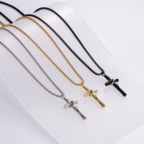 Kruis Hanger Ketting 316L Roestvrij Staal Omwikkeld Knoop Ontwerp Box Ketting Religieuze Mode Sieraden Voor Heren Dames