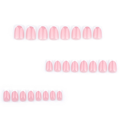 Uñas Postizas Con Punta Francesa Cortas Cuadradas Brillantes Rosa Blanco Manicura Elegante Para Mujeres Uso Diario
