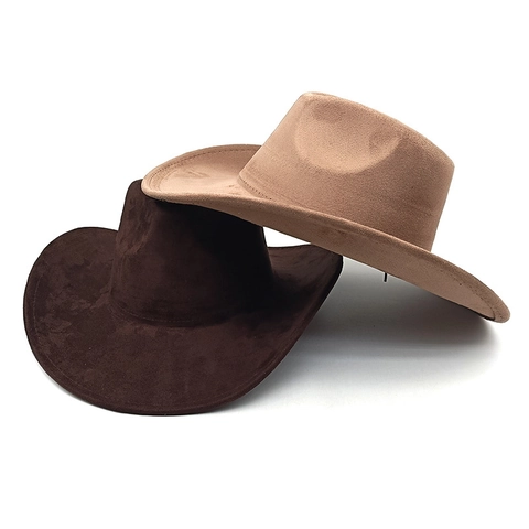 Cappello Da Cowboy Occidentale Camoscio Tesa Larga Bordo Arrotolato Viaggio All Aperto Retro Tinta Unita Per Uomo Donna