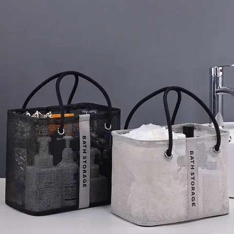 Portable Mesh Shower Caddy Bath Storage Bag Breathable Quick Dry Draining Travel Toiletries Handheld Foldable Organizer