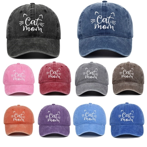 Cappello Da Baseball Cat Mom Cotone Lavato Distressed Vintage Protezione Solare Esterna Berretto Regolabile Donna