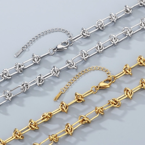 Collier À Chaîne À Noeuds En Acier Inoxydable Plqué Or 18K Style Old Money Minimaliste Bijoux Pour Hommes Femmes