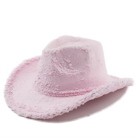 Cappello Da Cowboy Occidentale In Peluche Finta Lana Di Agnello A Tesa Larga Caldo Fedora Invernale Per Uomo Donna