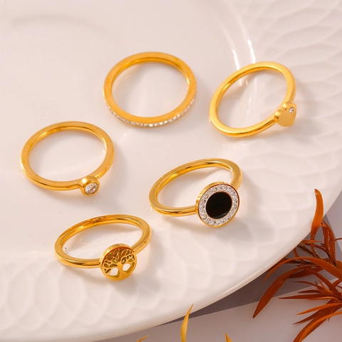 Titanium Steel 18K Gold Plated Tree Of Life Heart Ring For Women Zirconia Fashion Jewelry Minimalist Stackable Finger Ring