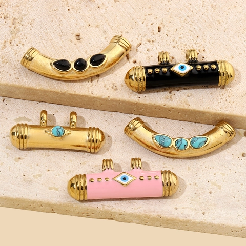 Ciondolo Gioielli DIY Occhio Del Diavolo Acciaio Inossidabile Pietra Naturale Tubo Stile Vintage Francese Collana