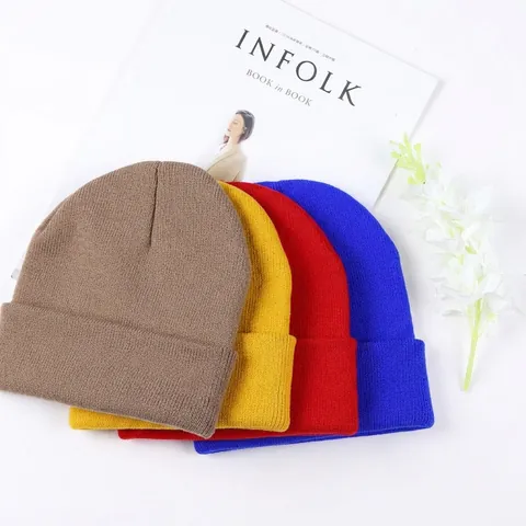Einfarbige Strickmütze Acryl Umschlagmütze Warme Winterrippenmütze Für Herren Damen Lässiger Hip Hop Stil