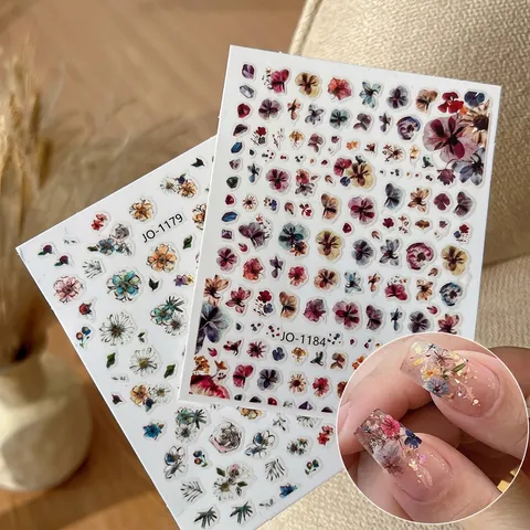 Autocollants À Ongles Fleurs Rétro Ultra Minces Auto Adhésifs Style Japonais Fleurs Séchées Vintage
